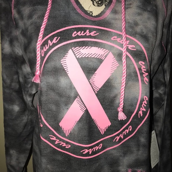 BREAST CANCER AWARENESS GRAY & PINK RIBBON LIGHTWEIGHT HOODIE SMALL - Picture 3 of 3